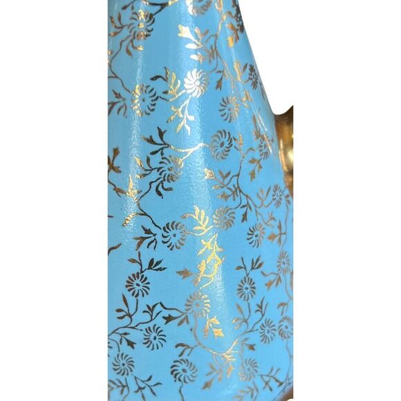 Vintage Pearl China Co Blue Gold 22KT Pitcher Creamer Decanter Floral Tea Garden - Picture 8 of 15